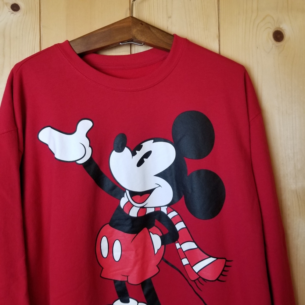 Disney Mickey Mouse Red Scarf Holiday Fleece Lined Unisex Sweatshirt - Picture 4 of 11